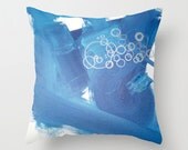 PiLLOW COVER - abstract painting - contemporary fine art - modern decor - blue silver circles