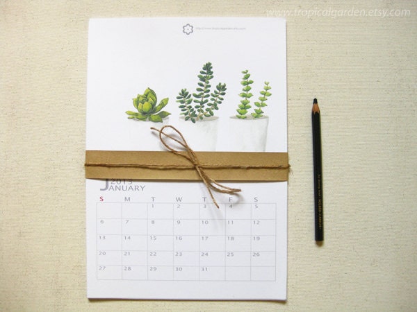 SALE - 2013 Wall Calendar - Succulents - 8x11 Calendar