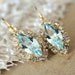 Crystal blue aqua earring - 14k plated gold earrings real swarovski rhinestones .
