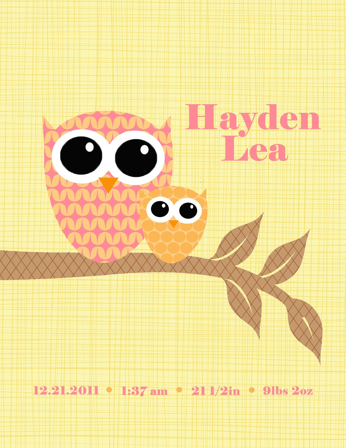 DIY - Customizable Two owls Birth announcement - you choose the patterns and colors - invitations - paper goods - woodland
