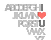 Kids wall art Customizable - ABC- I LOVE YOU 11x14 Art Print- Gray and red or choose the colors - Modern nursery art - wedding - ombre