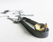 modern statement strand necklace - sterling silver oxidized large "citrine sundrop" pendant necklace -  handmade by lolide
