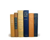 Shades of Blue Natural and Orange  Books for vintage home design , wedding decor, and vintage photo prop