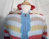 Upcycled Sweater HOODIE with zipper, exposed seams, stripes, thumb holes, no.146