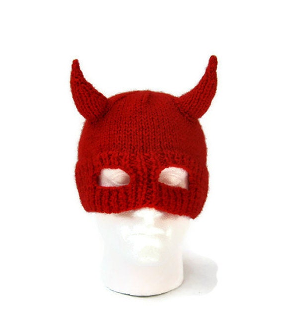 Red devil horns hat knit mens balaclava Halloween helmet by jarg0n