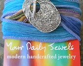 Eco-friendly Silk Wrap Silver Bracelet, Hand Dyed Ribbon, Fine Silver Toggle, Yoga Jewelry, Recycled Bohemian Fashion Accessory