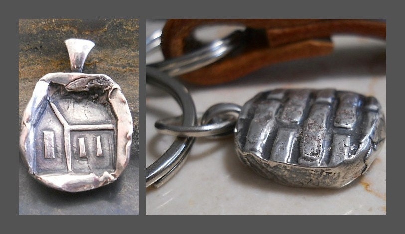 Brick House Key Chain, Key Fob, Mens Accessory, Gift, Eco-friendly Silver Unisex, Woman's Artisan Pendant, Necklace