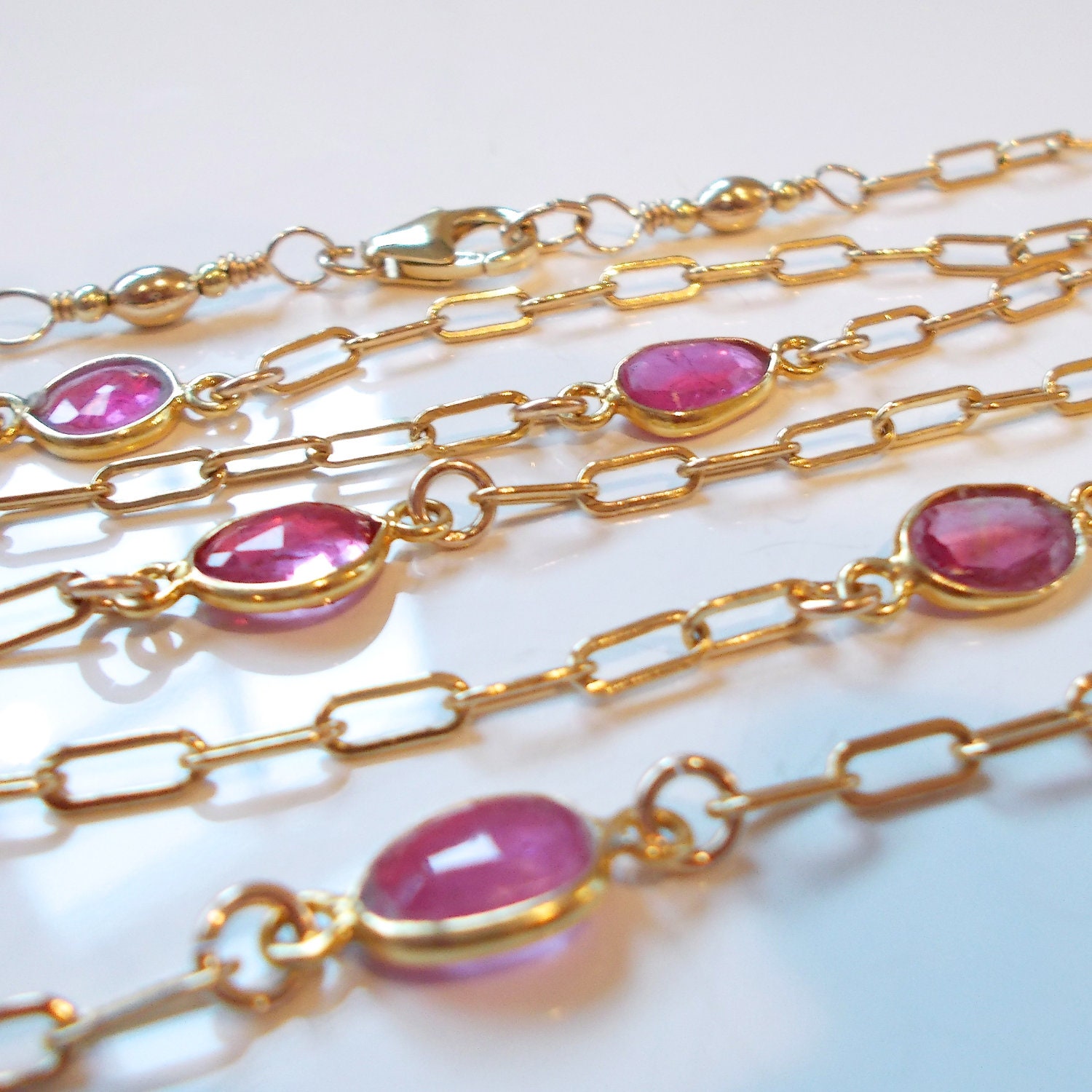 30 INCH Bezel Set Pink Sapphire Necklace, 14k Gold Filled Chain, Elegant Fashion Accessory, Your Daily Jewels