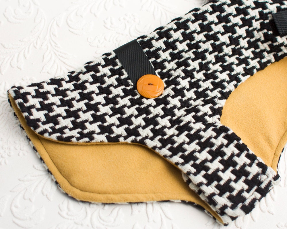 Houndstooth and Mustard Lightweight Dog Coat - Size XS