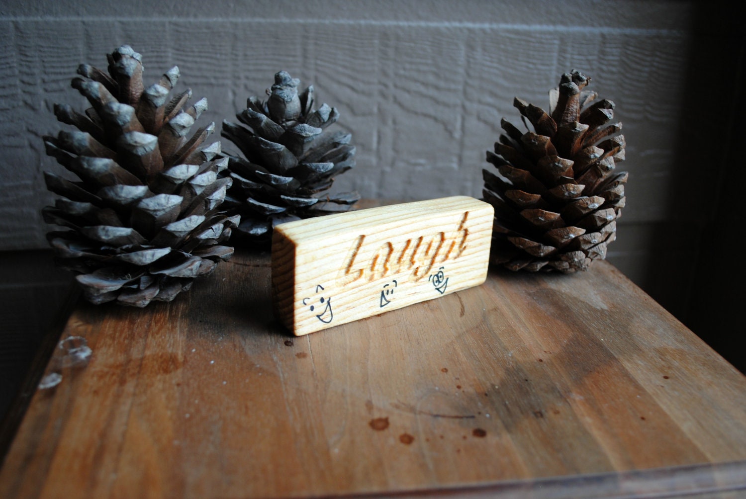 Laugh Carved Wood Sign - Reclaimed Wood