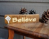 Believe Carved Wood Sign - Hand Painted Star, Reclaimed Wood