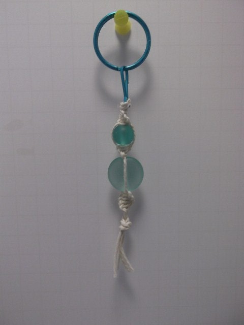 Handmade,  Natural Hemp, Key Ring, Key Chain, Zipper Pull, Plastic Turquoise Beads, 6 inches