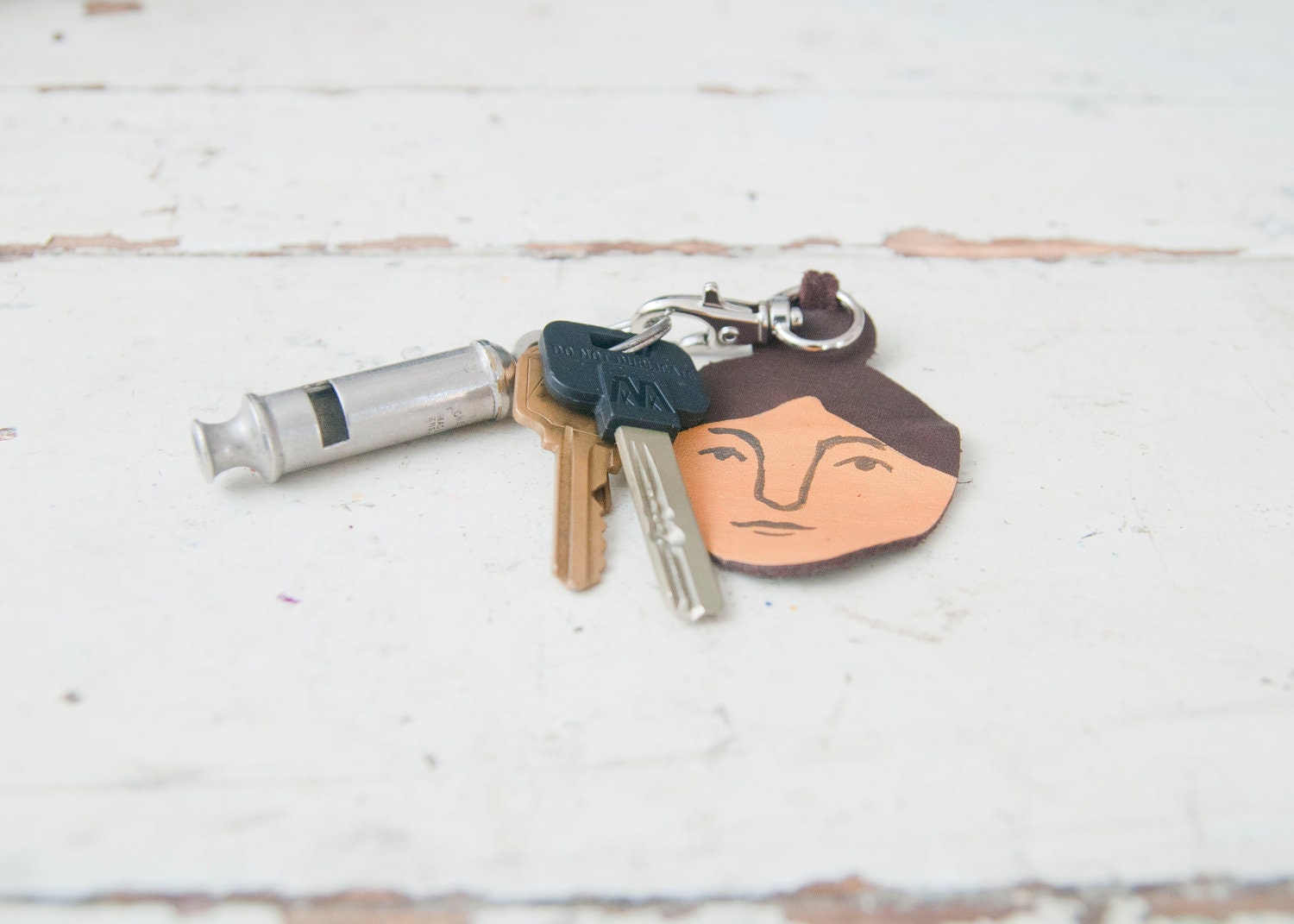 Leather Girl Face Keychain
