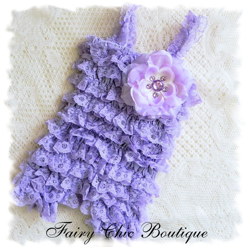 Lavender Lace Ruffle Romper - Petti Romper -  Photo Prop - Rhinestone Flower Romper