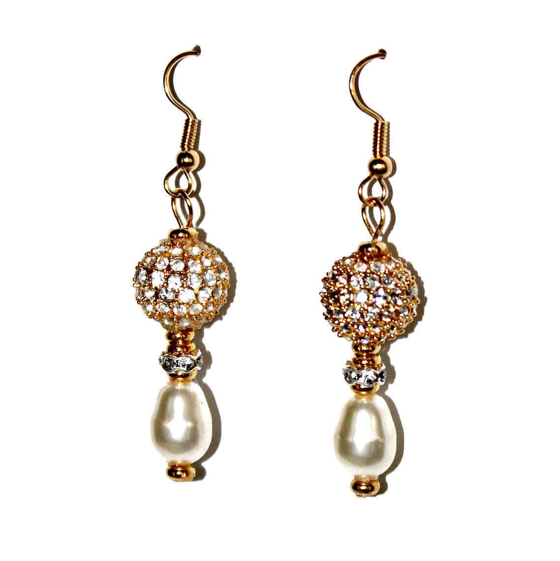 beaded bridal gold pave earrings, Swarovski crystal dangle