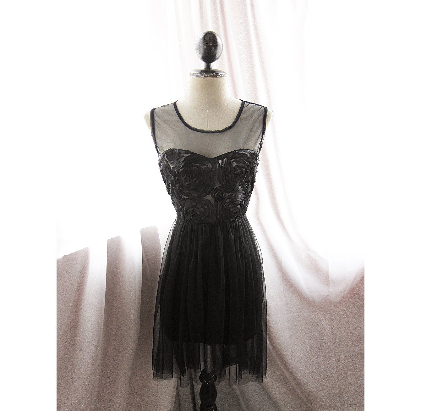 Marie Antoinette Ethereal Rose Angel Jane Austen Black Rosette Alice in Wonderland Nutcracker Dreamy Ballerina Parisian Boudoir Sheer Dress