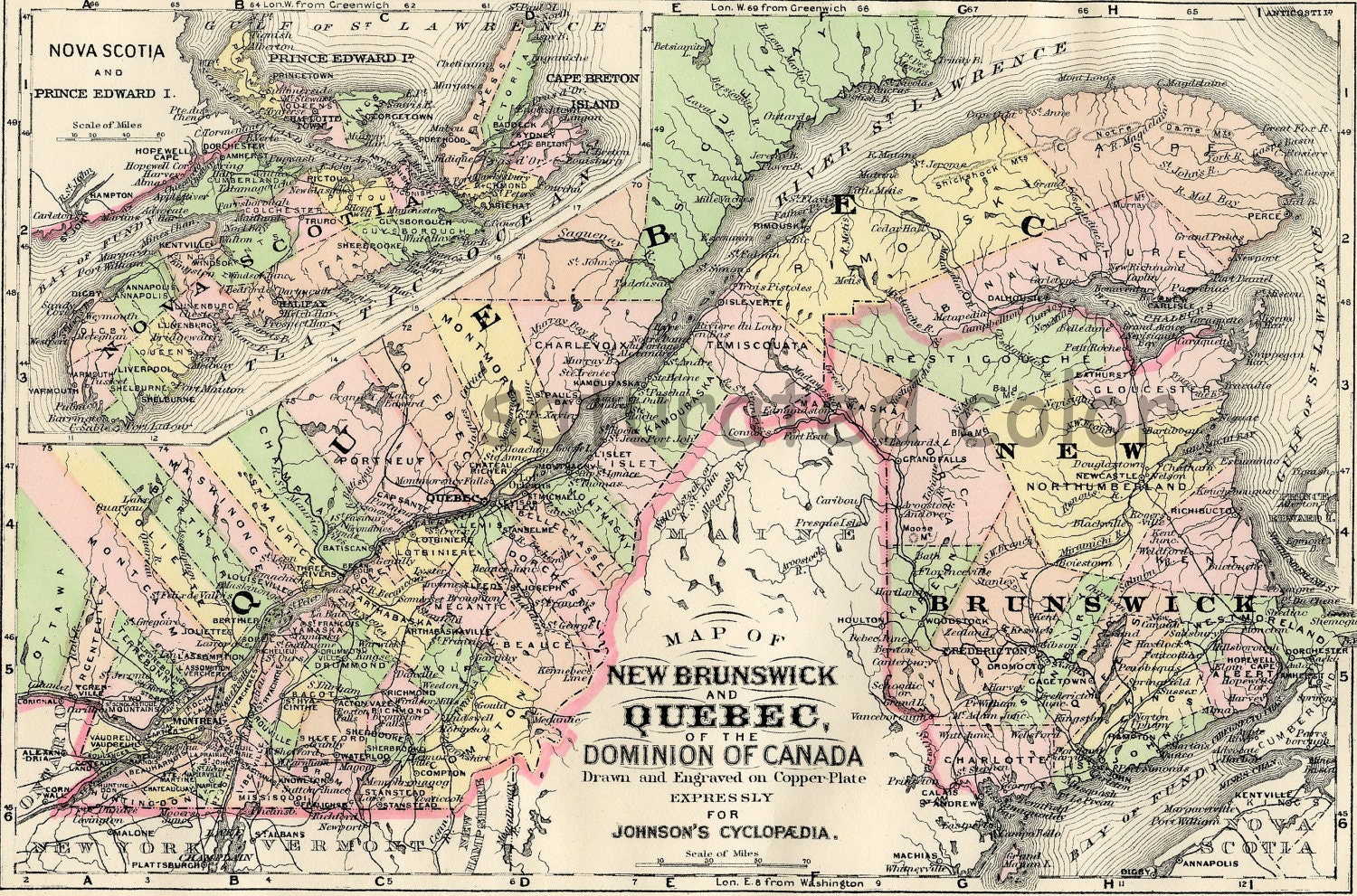 Quebec New Brunswick Canada Map Vintage Map by SaturatedColor