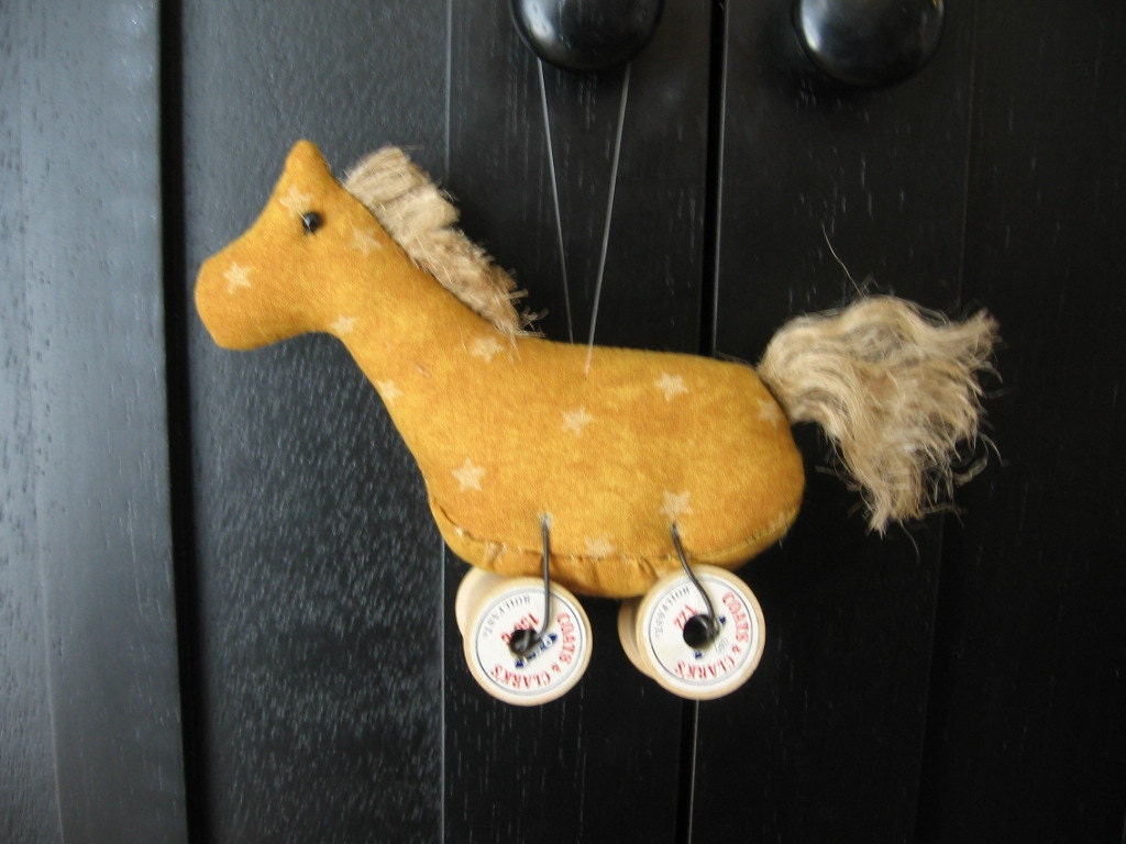 Patriotic Antique Vintage Wooden Spool Horse Ornament 126