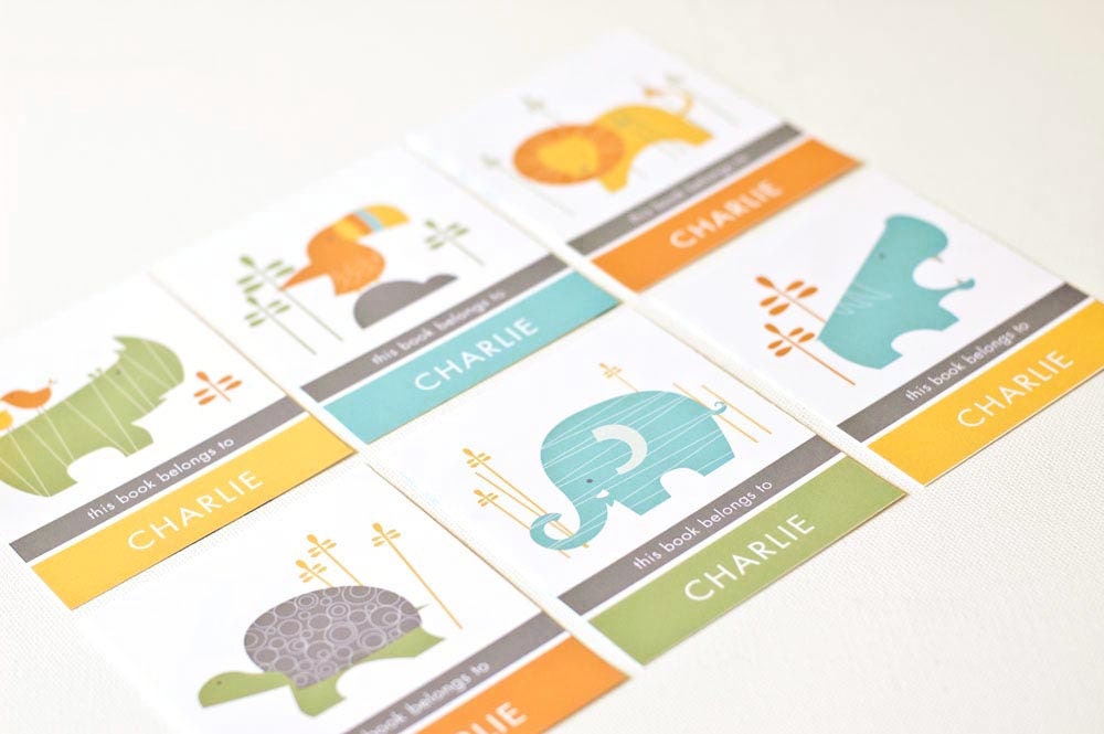 Personalized Bookplates, Childrens Bookplate Stickers // SAFARI MIX
