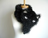 Happy Fox Scarf Black, Unique Christmas gift , 3D Animal Costume, Faux Fur, Funny and Furry