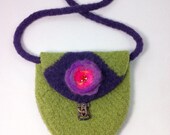ON SALE OOAK knitted felted purple and green purse, small bag, felted bag, - BitsOfFiber