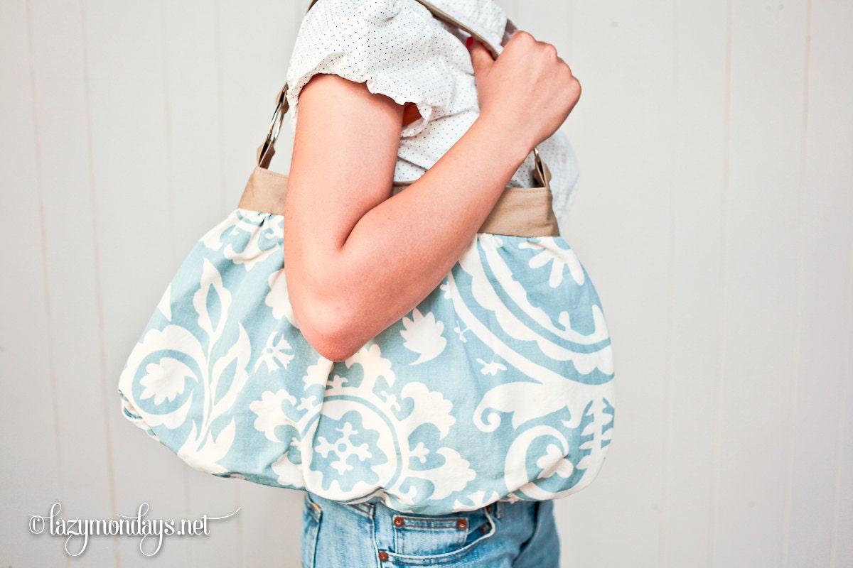 Soft Blue and White Suzani Print Brenna Bag