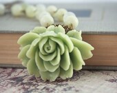 Green Rose Pendant Necklace Statement Necklace Resin Flower Jewelry Green Flower Vintage Style Rose, Shabby Chic, Spring Jewelry