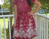 Vintage 1970's Burgundy Floral Day Dress