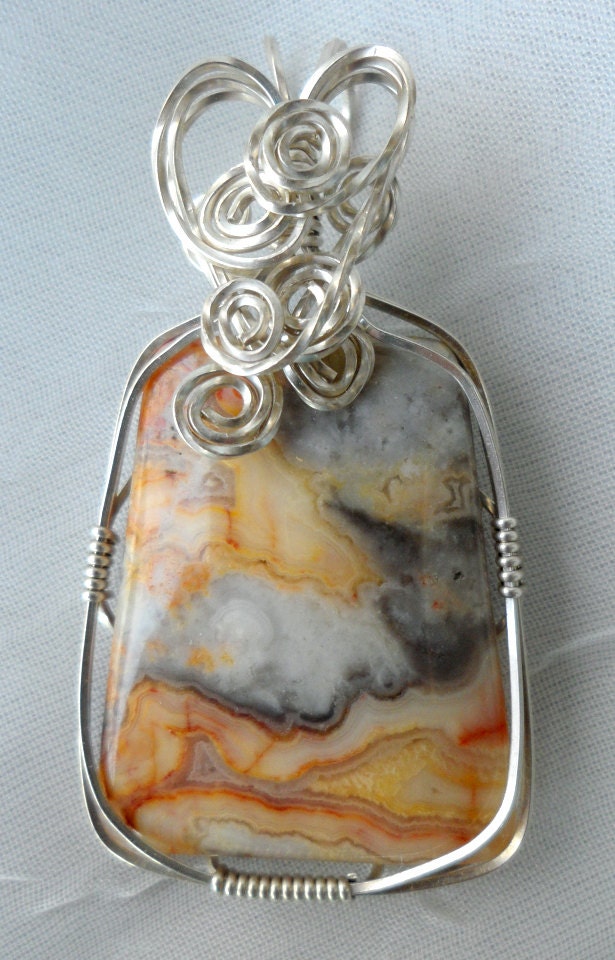 Sterling Silver Wire Wrapped Crazy Lace Agate Pendant