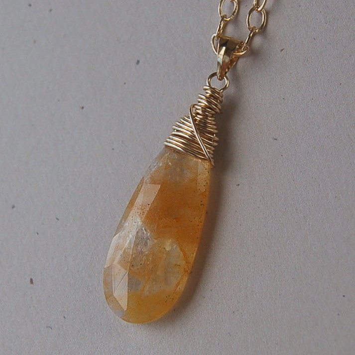 Yellow Quartz Necklace Gold Filled Chain