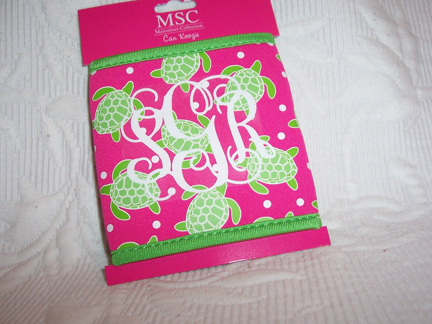 Monogrammed Turtle & Polka Dots Koozie Gift Wrapped