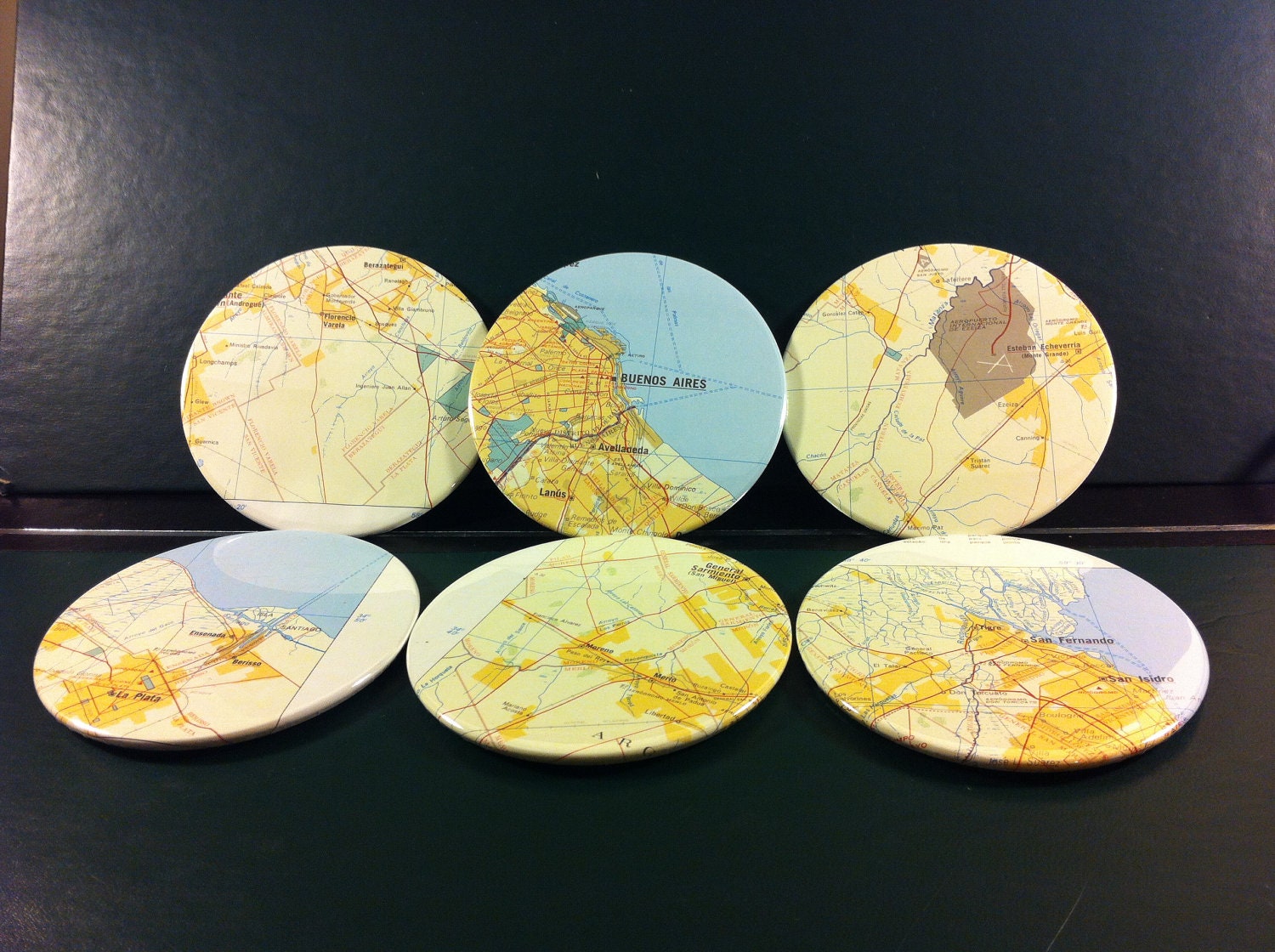 Buenos Airies map coasters - Buenos Airies city streets and area, Argentina (Set of 6)