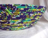 SALE.... Grapetaffy Cat Bed, Handmade Cozy Flannel Dog Bed, Purple Basket, Pet Toy Storage Bin, Pet Bed, hand wrapped and hand coiled fabric