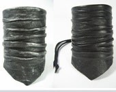 Men's Womens Black Leather Cuff Bracelet, Leather Wristband Unique Handcrafted Jewelry