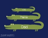 Personalized Family Pottery Barn Alligator Parents Baby Nursery Green Navy customize colors and initials size 11x14