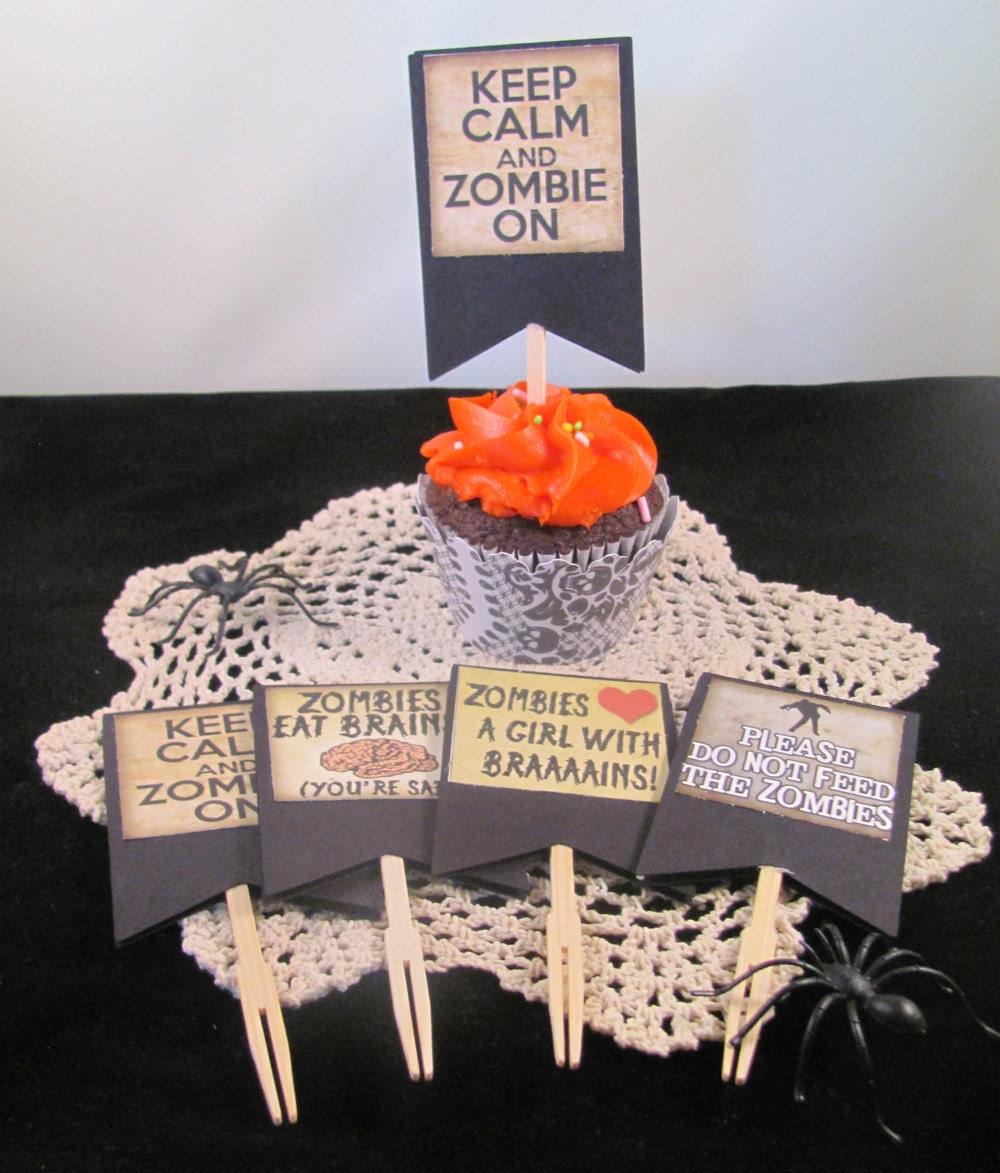 Zombie Halloween Cupcake Topper/Cocktail Forks featuring Humorous Zombie Facts
