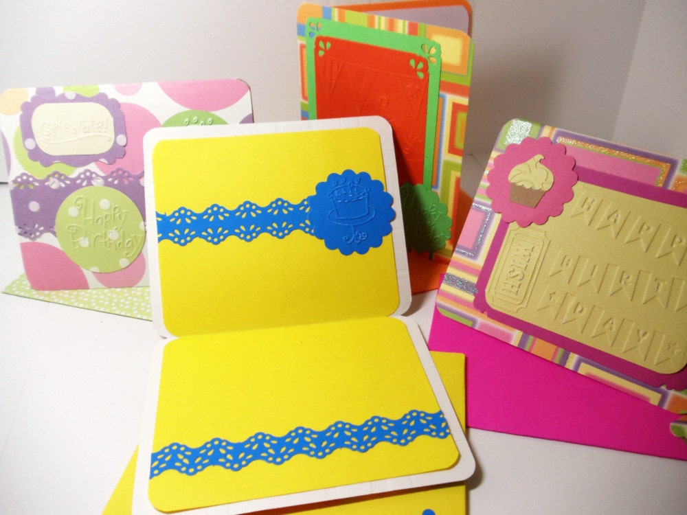Birthday Cards- Boxed Set- 4 Cards- Embossed- Lined- Handmade