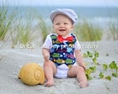Short or Long Sleeve Fish Tuxedo Onesie Vest with Removable Matching Bow Tie