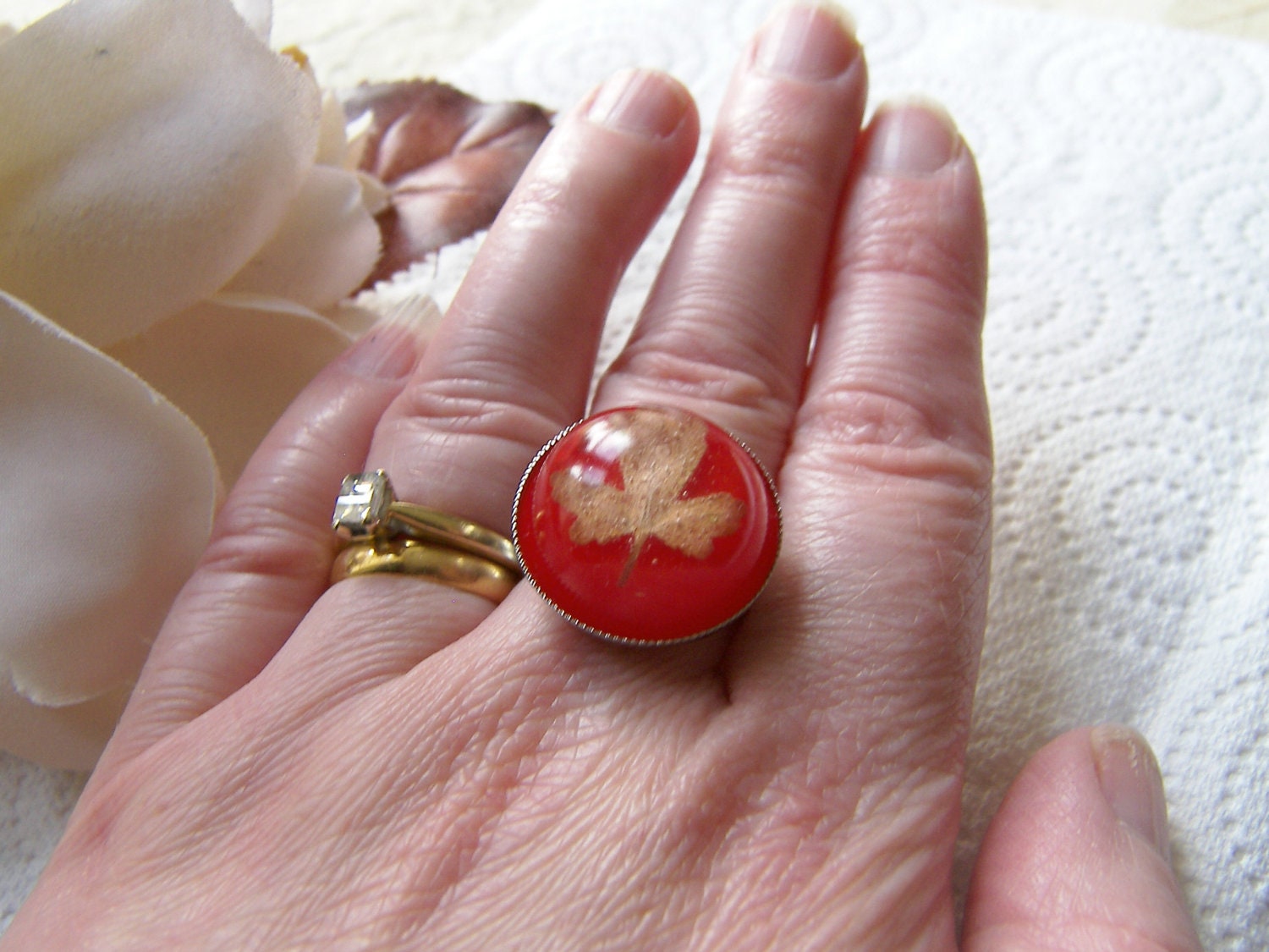 Real Autumn Leaf Ring, Nature Specimen, Autumn Ring, Eco Friendly