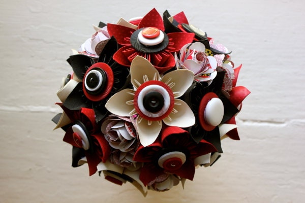 Paper Flower Bouquet - Wedding, Red, Black, White, Las Vegas, Poker Chips, Playing Cards, Kusudama, Paper Rose