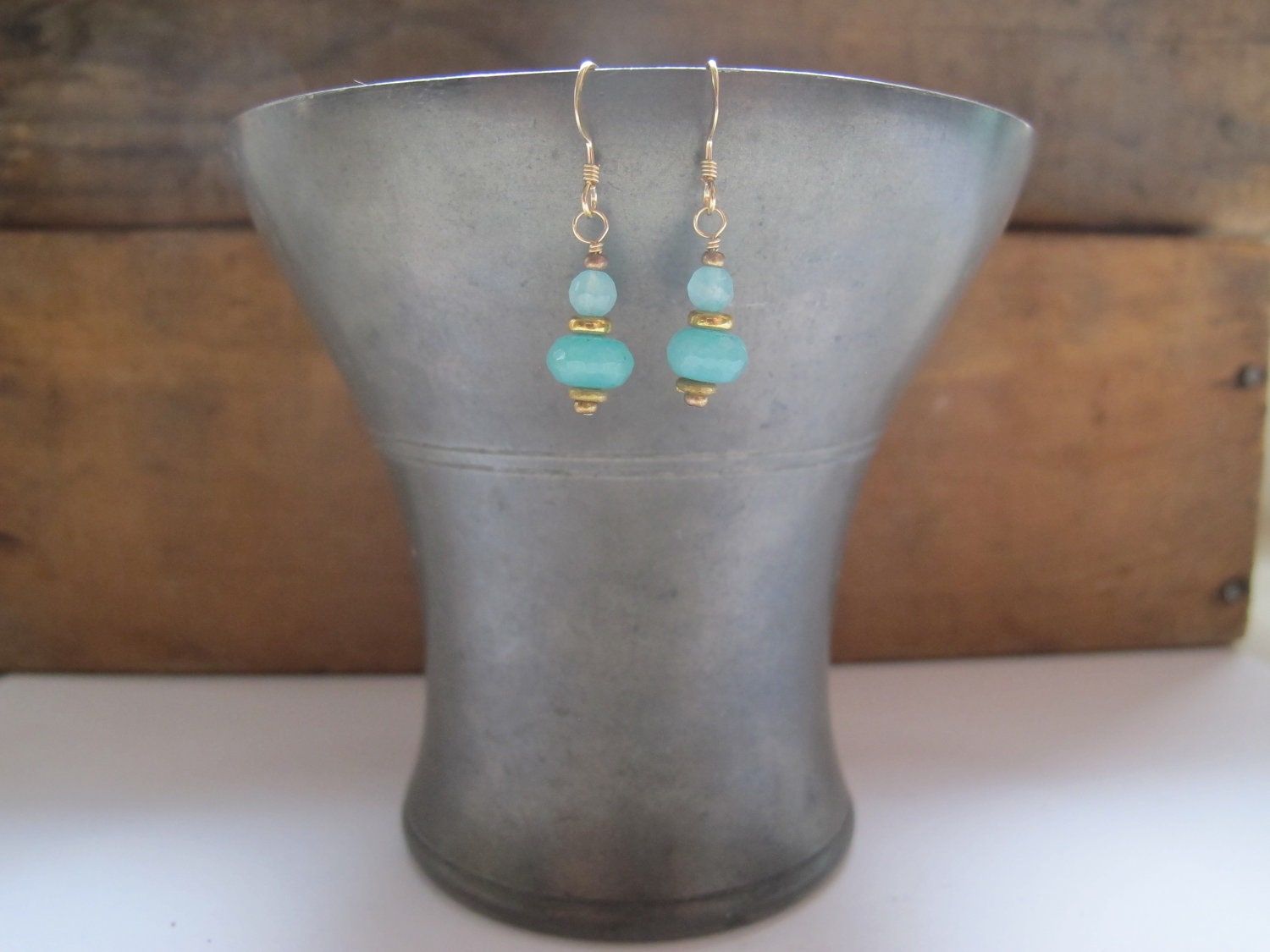 Stacked Gemstone Earrings - Stacked Aquamarine and Aventurine