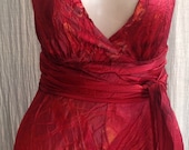 red satin halter dress with sash by momosoho