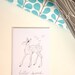 greeting card: calf deer and butterfly spots, hello friend.
