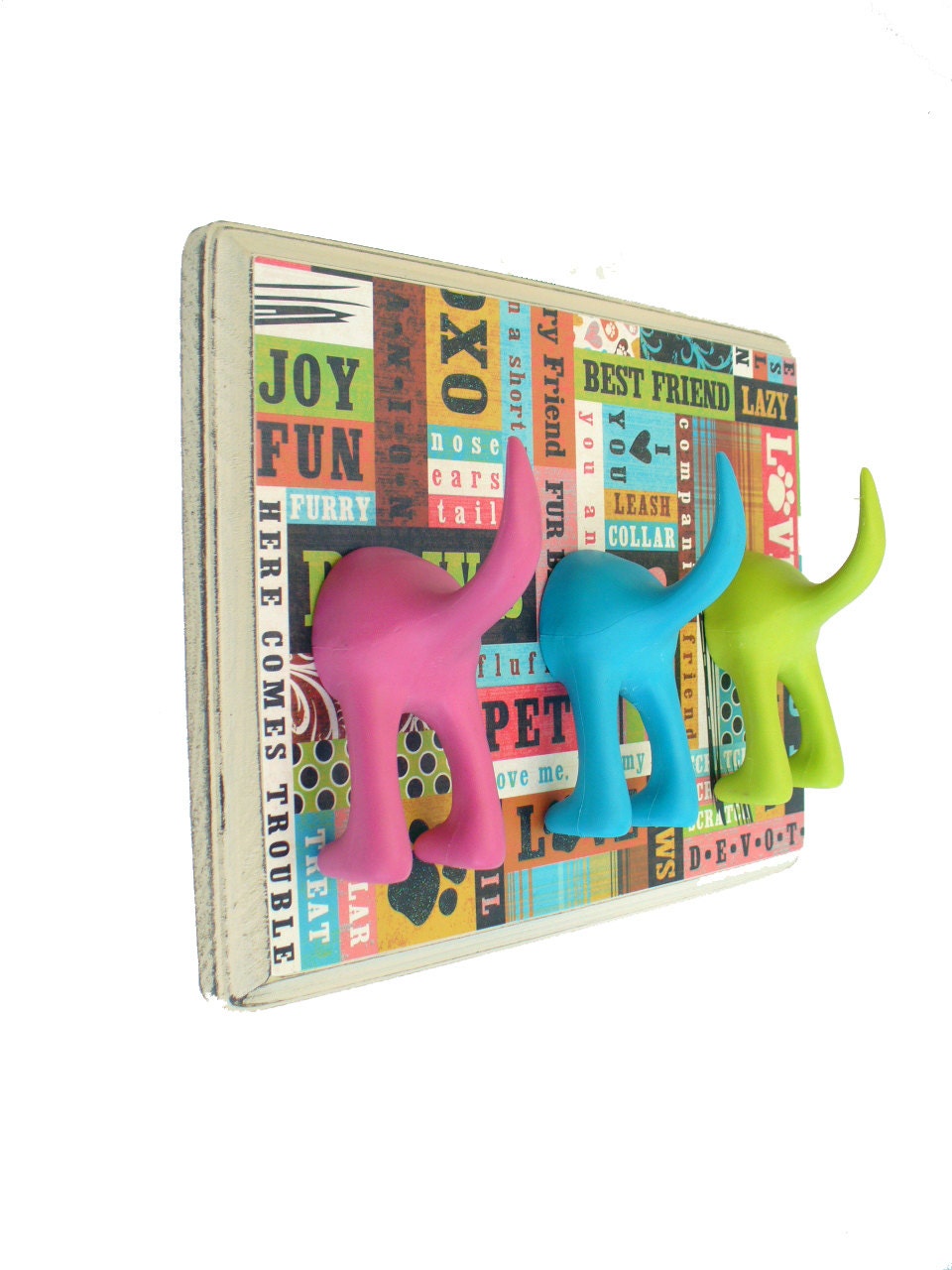 DogTail Leash Holder - Triple Patchwork Paws - Personalize it with Optional Letter Tiles