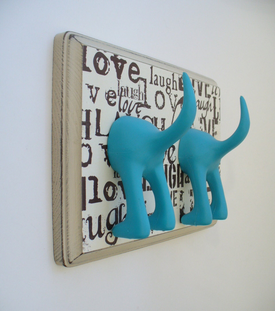 Dog Tail Leash Holder - Double Live. Laugh, Love  -  Personalize it with Optional Letter Tiles