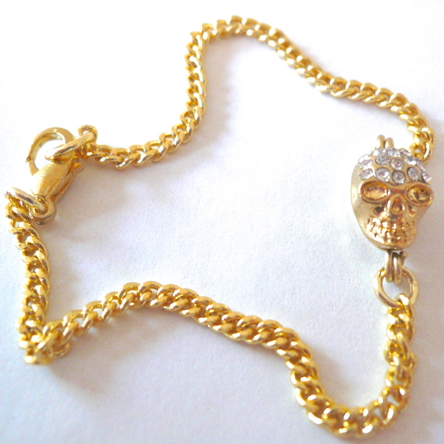 Tiny Pave Skull on Dainty Gold Curb Chain Bracelet