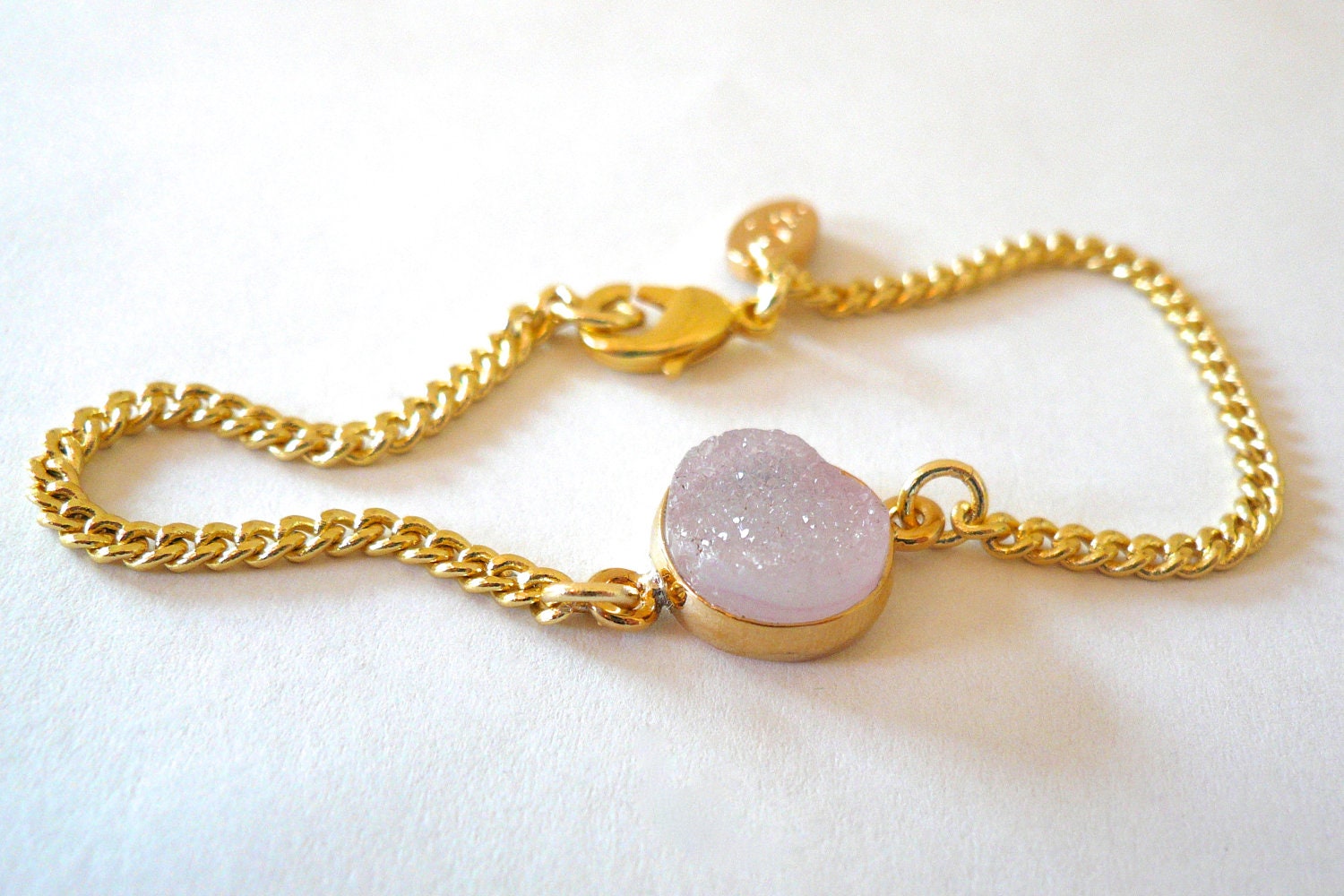 Dainty White Druzy Gold Chain Bracelet