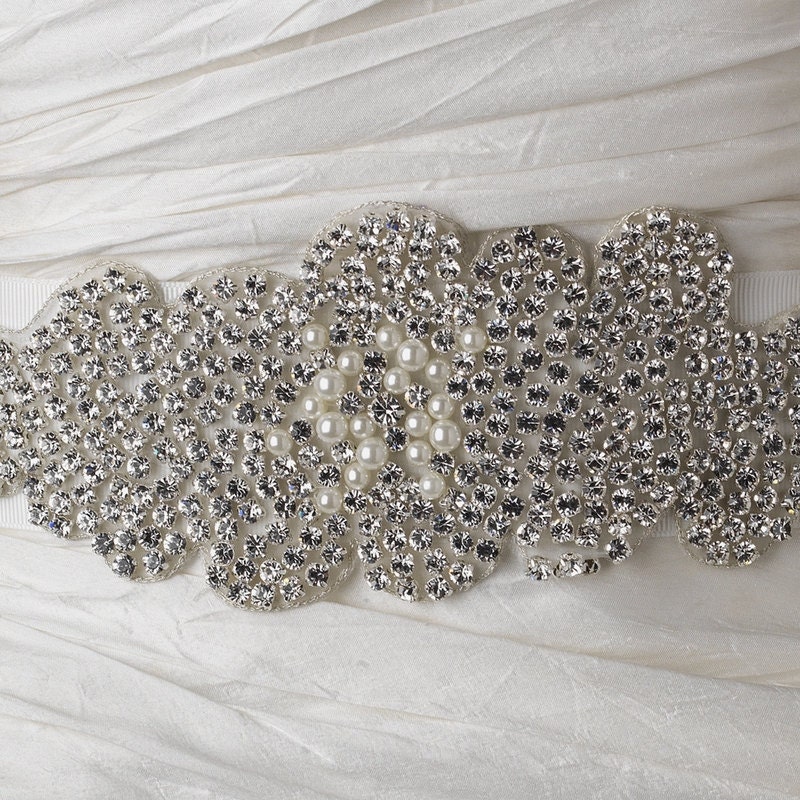 1 Rhinestone and Faux Pearl Embellished Sash Applique