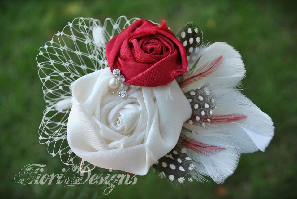 Rosette and feather bridal fascinator - you choose accent color