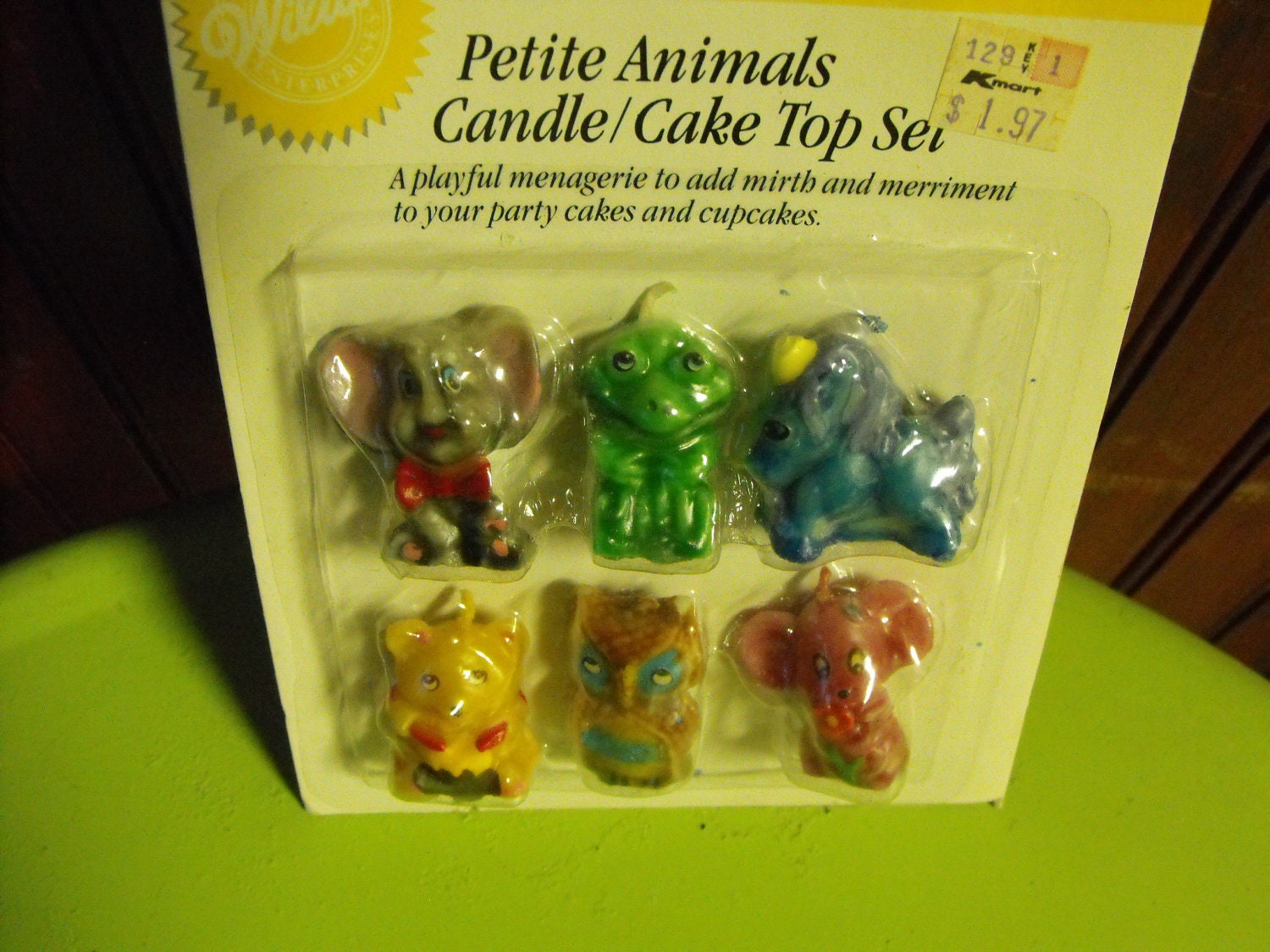 Vintage 1988 Wilton Petite Animals Candle/Cake Set New in the Package Elephant, Owl, Frog